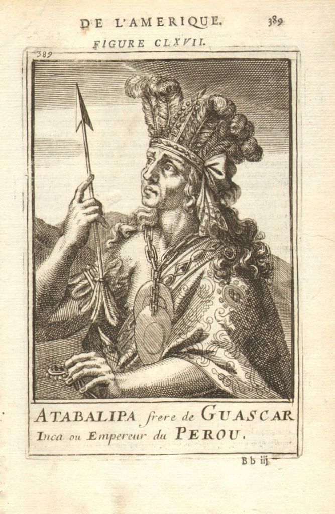 ATAHUALPA/ATABALIPA. The last Sapa Inca Emperor. Tawantinsuyu. Peru. MALLET 1683
